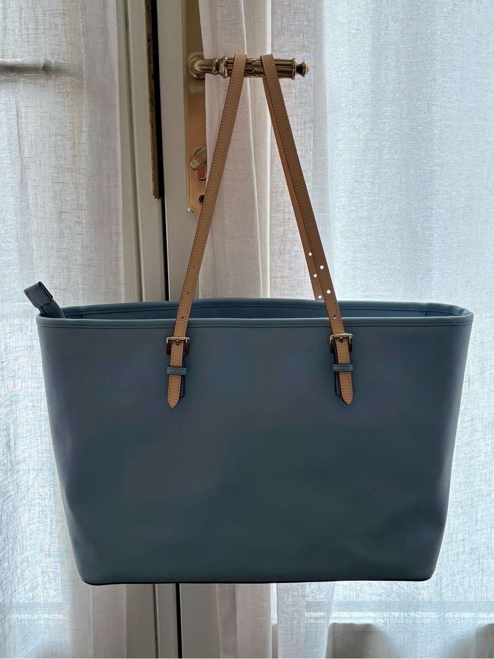 Michael Kors Light Blue Tote with Tan Straps - Picture 2 of 9